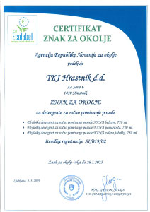 Certifikat Nana Ecolabel - za posodo